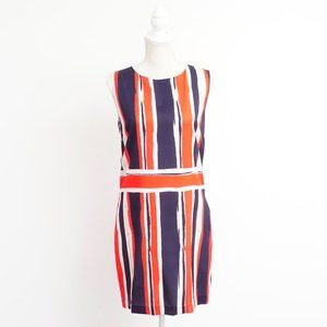 St John Collection Women's Red White Blue Stripe Sleeveless Silk Dress 6 READ